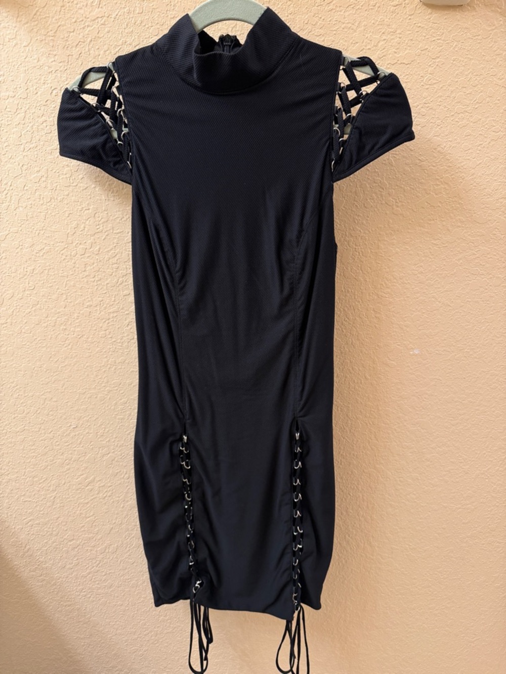 Black Lace-Up lace-Shoulder Mini Dress